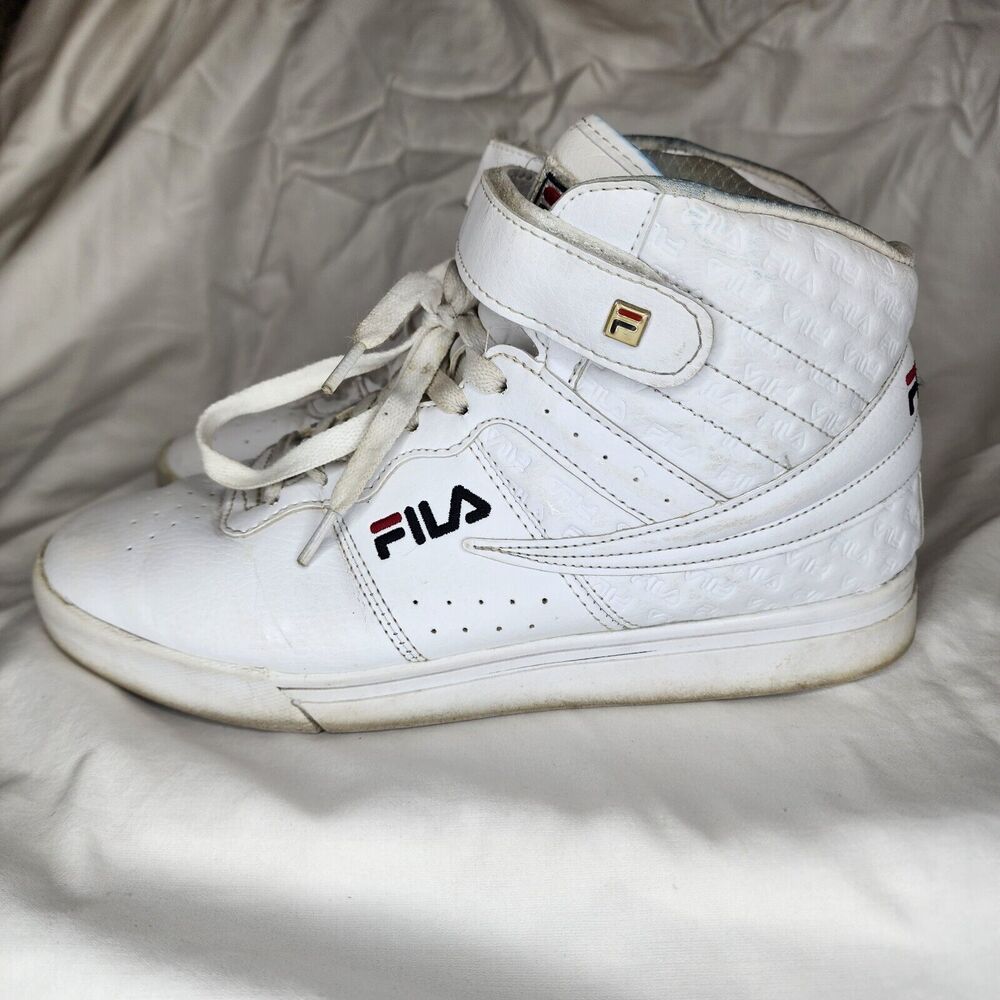 FILA Women White Size 9 High Top Sneakers Tie With Hook And Loop Strap